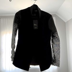 Blazer sequin detail leather collar